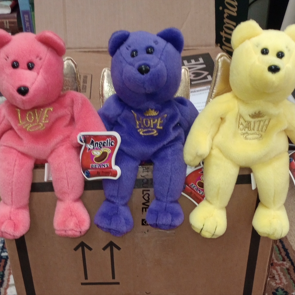 NWT ANGELIC BEANS by protech Faith, Hope And Love Angel plush bears